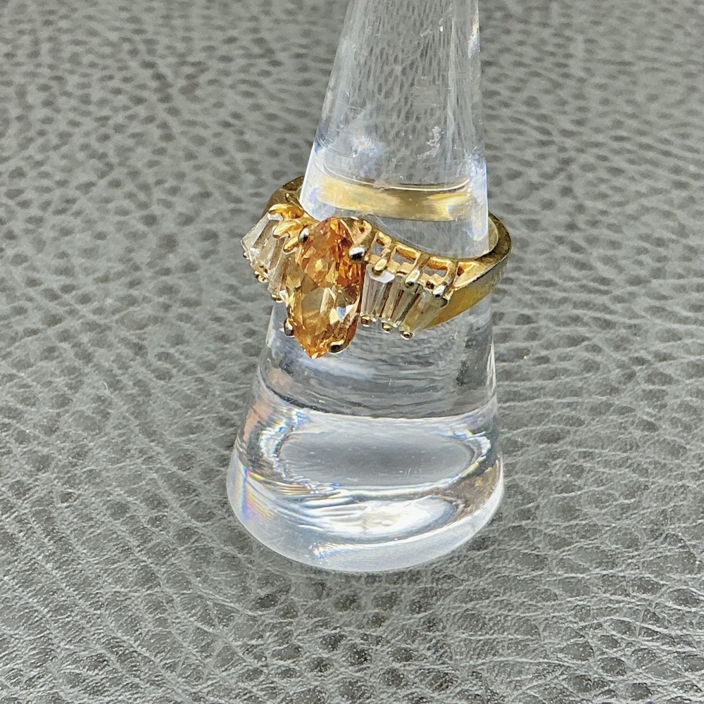 Gold Plated 18KHGE Ring Marquise Cut Crystal Baguette Accents Size 7‎ Womens